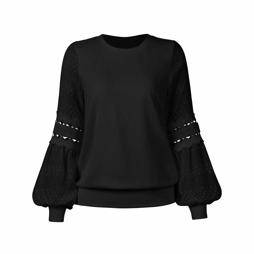 Women's Color Fashion Long Sleeve Round Neck Pullover Top Temperament Versatile Sleeve T-Shirt