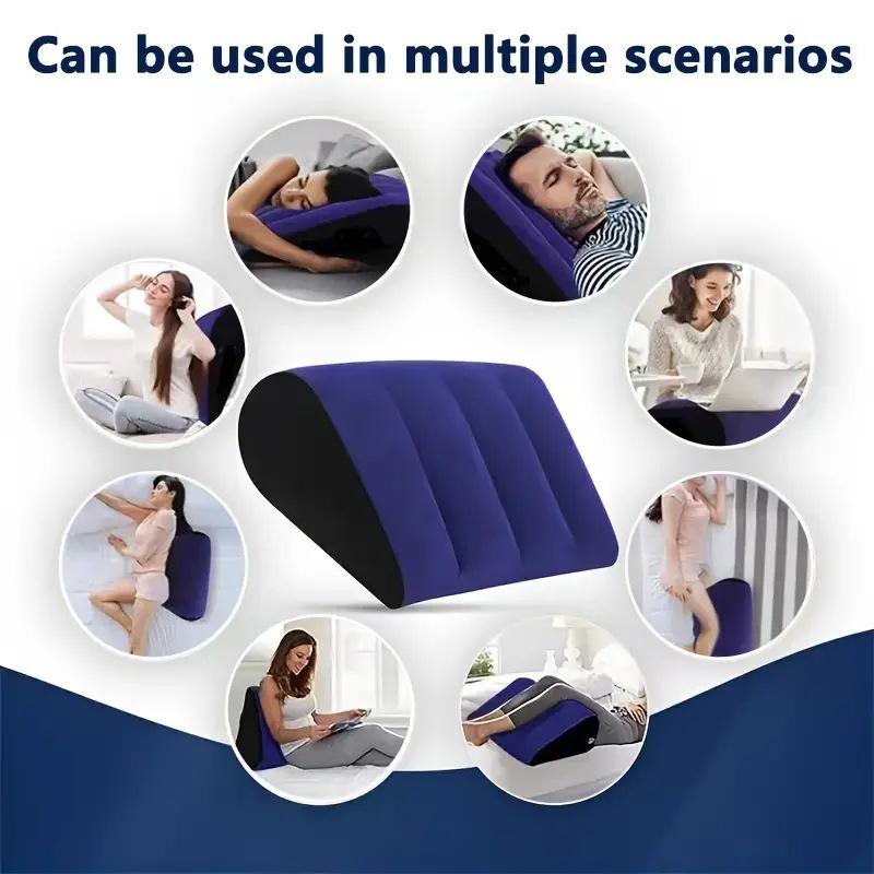 Blue inflatable pillow, yoga posture aid, lumbar support pillow, pressure relief cushion for sleeping, leg lifting, travel