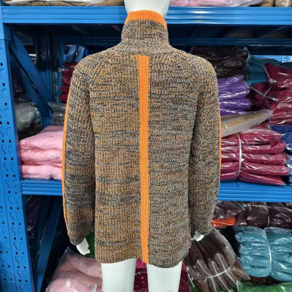 Women's Retro High-Neck Color-Block Knit Sweater - Thickened for Autumn/Winter, Loose Fit, Japanese Style