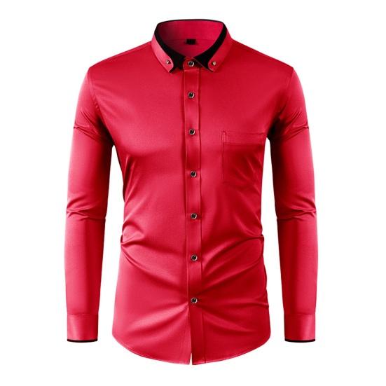 

Чоловіча сорочка з довгим рукавом, на ґудзиках, з коміром, зі стразами, приталеного крою, офіційна, для офісу, бізнесу, випускного, вечірки, весілля M червоний