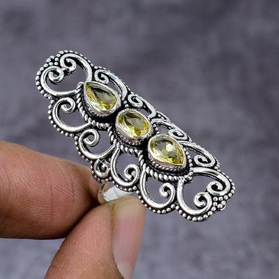 Natural Citrine Gemstone Handmade 925 Sterling Silver Gift Ring Size 8 T2c82