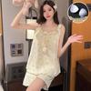 Women's Summer Bubble Cotton Pajamas - Cute Princess Style with Chest Pads & Suspender Shorts, Ideal for Homewear