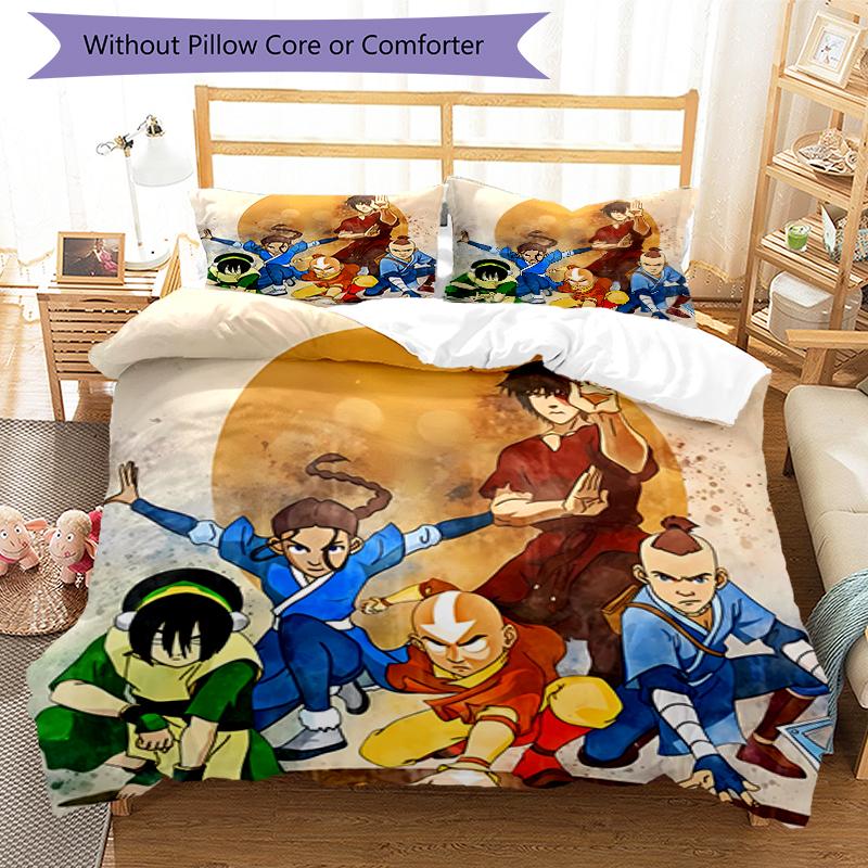 Set di biancheria da letto con motivo Avatar The Last Airbender da 3 pezzi, set copripiumino include copripiumino e federe, perfetta decorazione per la camera da letto per tutte le stagioni e regalo