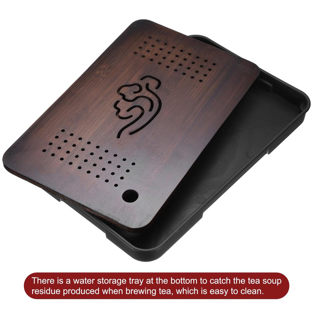 Uxcell Bamboo Chinese Gong Fu Tea Tray, 14.4" Lucky Cloud Pattern, Bamboo Tea Table Furniture with Vintage Tea and Water Storage Box, Perfect for Tea