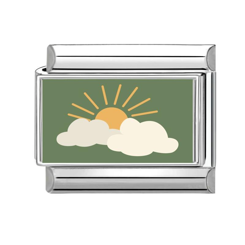 New Green Scenery Series Sunset Sea Lighthouse Italian Charm Links Fit 9MM Stainless Steel Bracelet Women Men DIY Making Jewelry