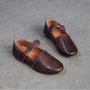 Johnature Genuine Leather Solid Color Belt Buckle Women's Shoes Retro Versatile Tassel Round Toe Soft Sole Flats