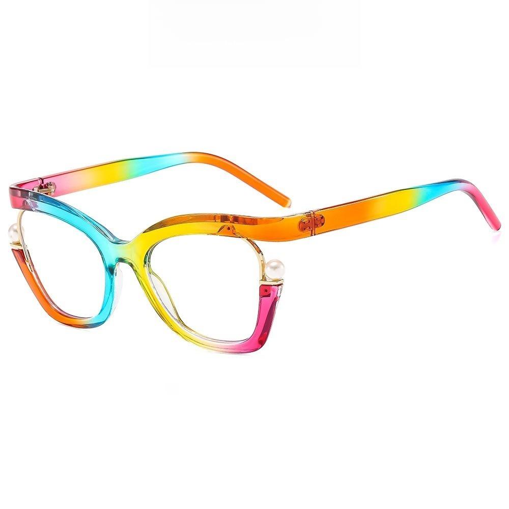 Pearl Decorative Cat Eye Reading Glasses Rainbow Gradient Candy Color Luxury Eyewear Frame High Quality Purple Vintage