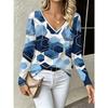 Sommer Damen 3D-Druck V-Ausschnitt Langarm T-Shirt Mode Vielseitig Atmungsaktiv Trend Lässig