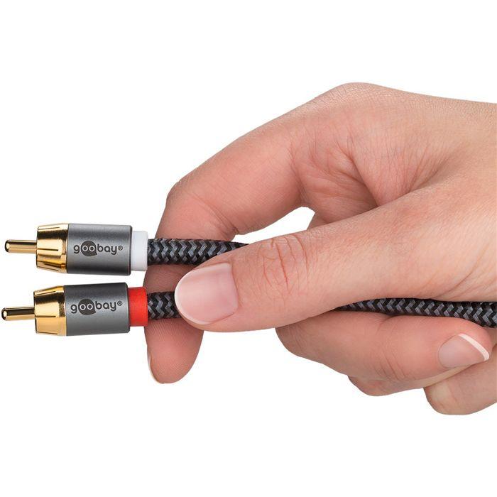 Goobay câble audio 1 rca mâle - 2 rca mâles gold nylon tressé 10m