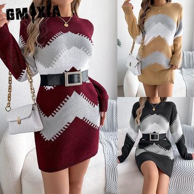 Autumn and Winter Casual Multi-color Lantern Sleeve Sweater Dress Women's Wear Sweaters Dress