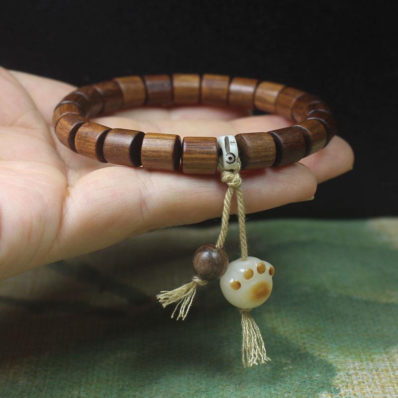 8mm Straight Cut Black Rosewood Bracelet Lotus Cat Paw Design Ladies Wooden Gift Hand Ornament
