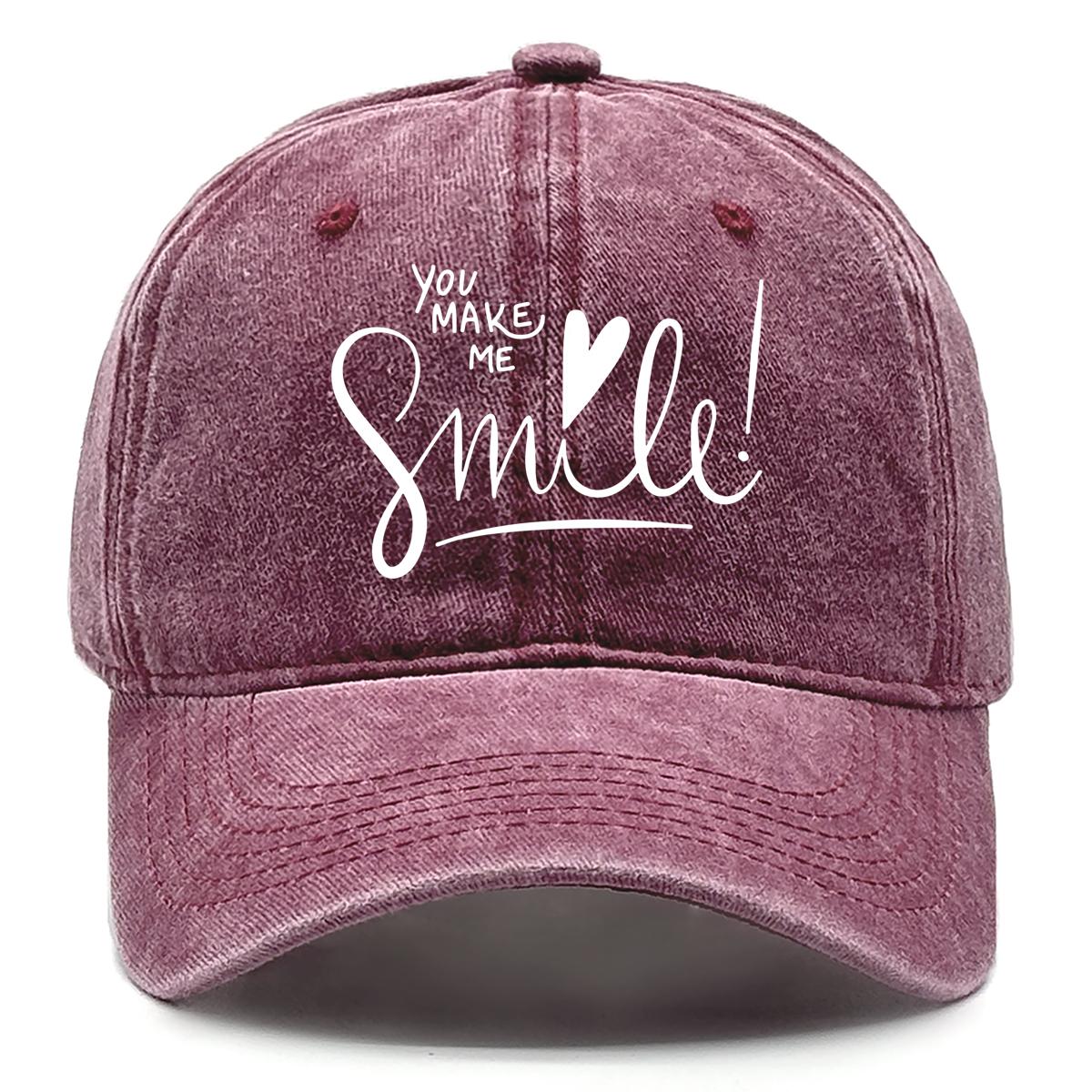 

You Make Me Smile Print Snapback Baseball Cap Cotton Hat Leisure Lightweight Adjustable Baseball Caps Ideal Choice For Tennis вино красного