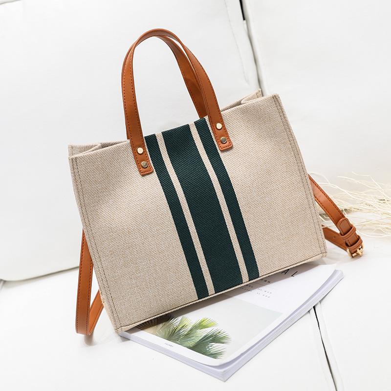 

Korean Style Women s Striped Canvas Handbag - Professional Single Shoulder, Large Capacity темно-зелений колір