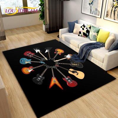 Classical Guitar Electric Guitar Bass Area Rug,Carpet Rug for Living Room Bedroom Decoration,Kids Play Soft Non-slip Floor Mats