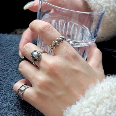 Vintage Gümüş Geometrik Oval Yüzük - Üst Düzey İstiflenebilir Retro Moda