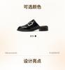 Black Glossy Square Buckle Toe Cover Half Drag Slippers