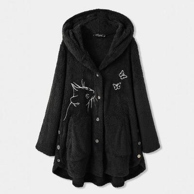 Mulheres impressas botão plush tops com capuz solto cardigan casaco de lã jaqueta de inverno