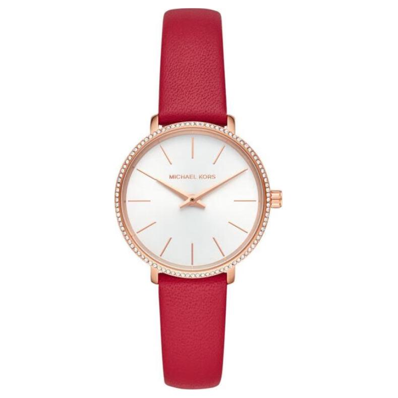 Michael Kors Mini Pyper Series Watch Quartz Movement Leather Strap 32mm White Dial Women watches MK2869 White Dial
