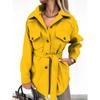 Autumn Winter Long Sleeved Cardigan Women Coats Plus Size Solid Color Casual Loose Simple Lapel Button Woolen Jackets Pockets Lace-up Women's Clothing