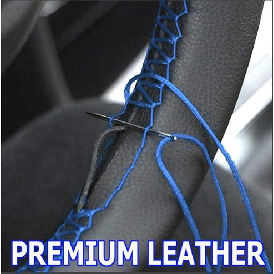 Car Steering Wheel Cover Needle & Thread Protector Blue DIY Hand Sewing Leather