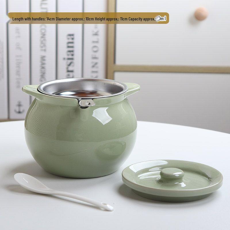Ceramic Double-Handled Lard Jar with Lid - High-Temperature Resistant Kitchen Oil Storage Pot
