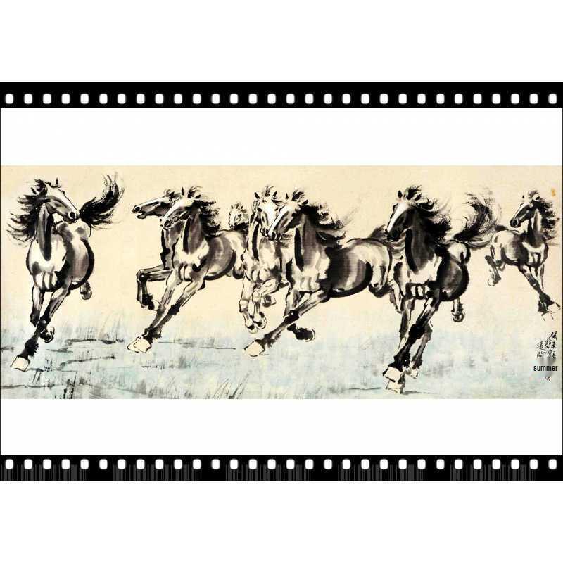 Free Shipping Ink Wash Galloping Horse Poster - Home Decoration Wall Hanging Mural for Dorm, Tea House, Study, or Living Room.