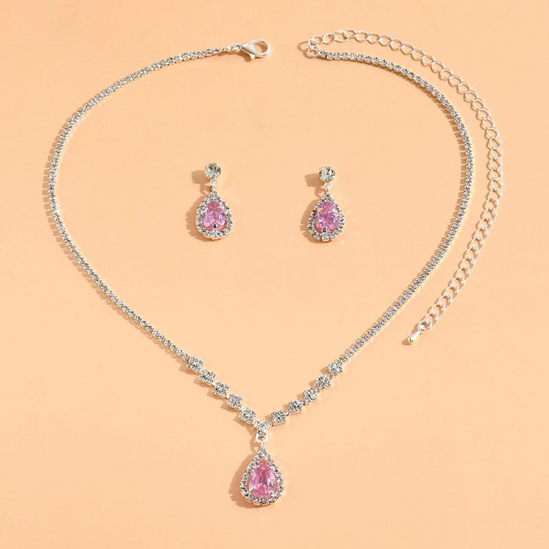 3Pcs Luxury Simple Rhinestone Necklace Drop Earrings For Women Girls Fashion Exquisite Jewelry Set Wedding Bride Accessories