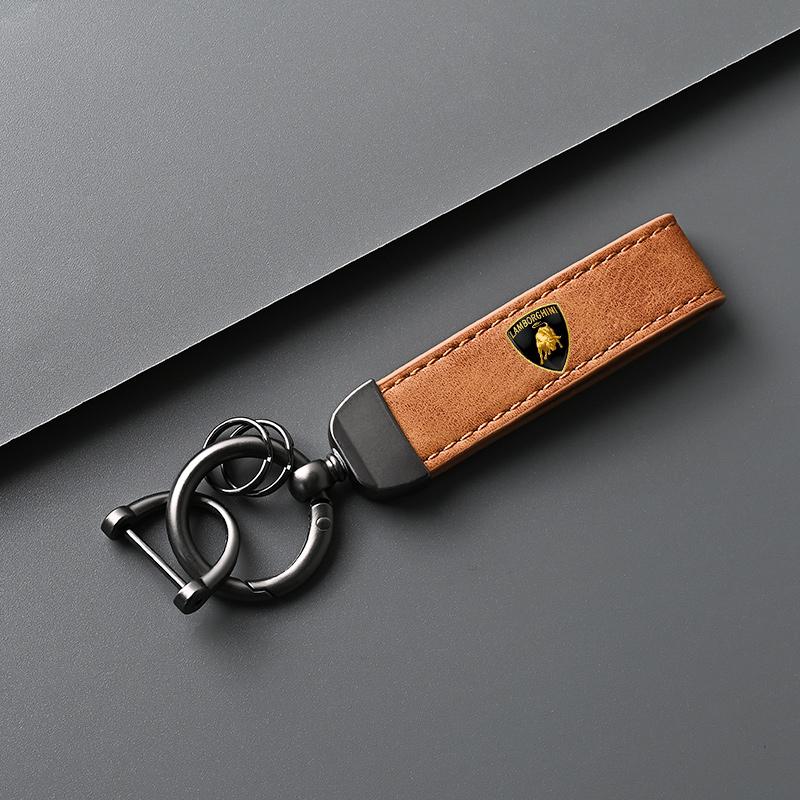 Leather Zinc Alloy Suede Car Keychain Ring Vintage Key Chain For Lamborghini Urus Huracan Aventador Premium Auto Accessories