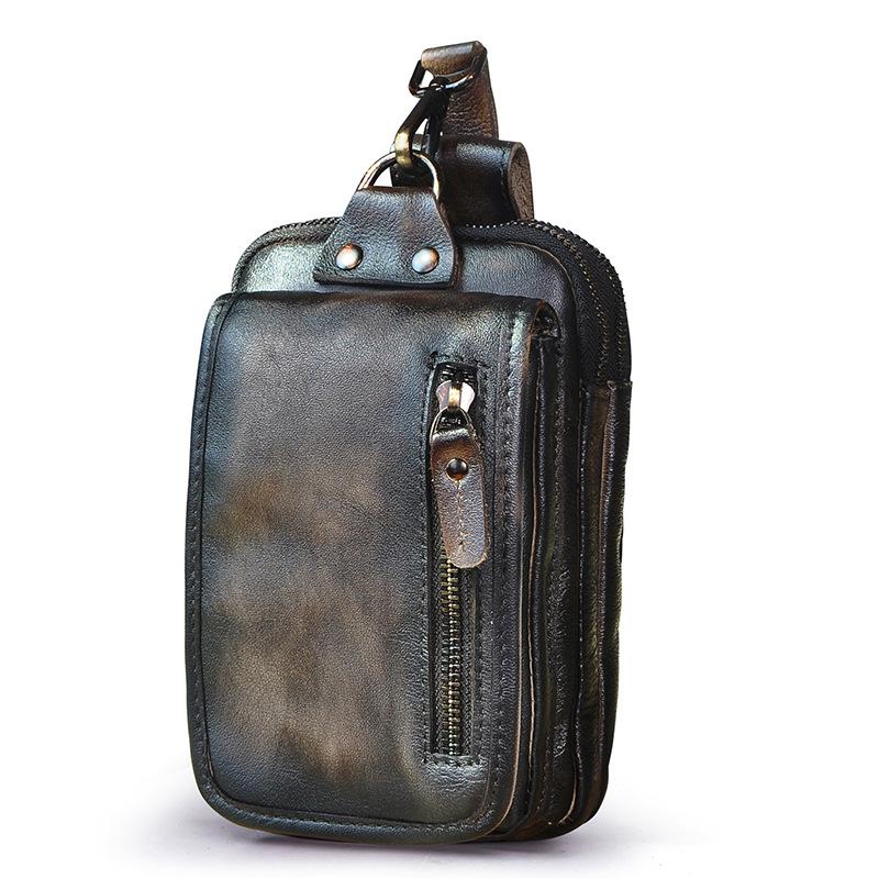 Bărbați din piele naturală de lux Design casual Vintage mic cu cârlig Bum Bag Pachet cu centură în talie Husă pentru telefon de 7 inchi