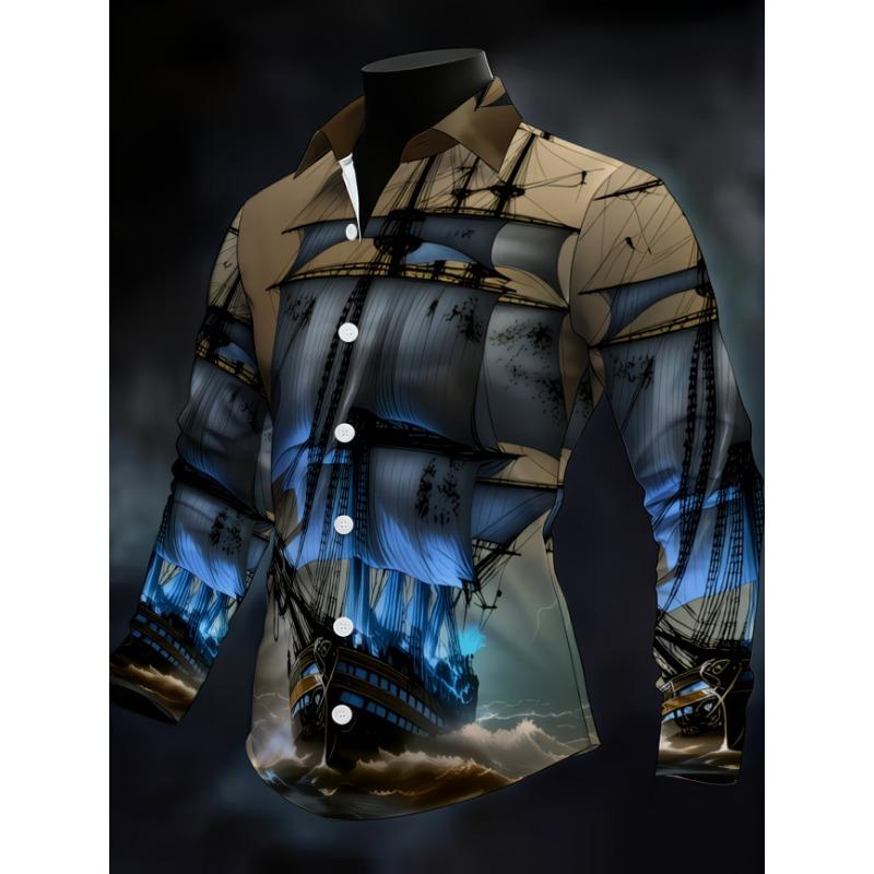 New Gold-plated Floral Print Men's Long Sleeved Shirt, Light Luxury Retro Court Style Shirt, Business Casual Trendy Top