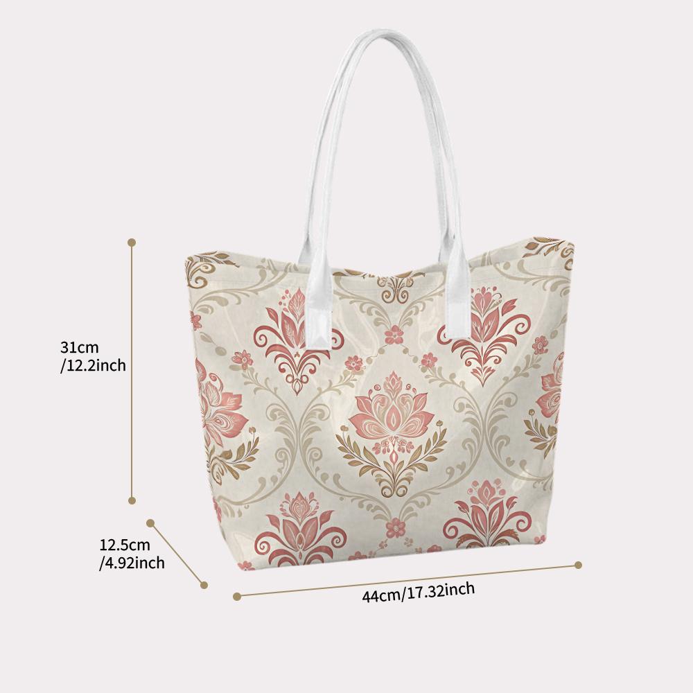 Elegant Floral Pattern Tote Bag Daily Use Large Capacity Handbag