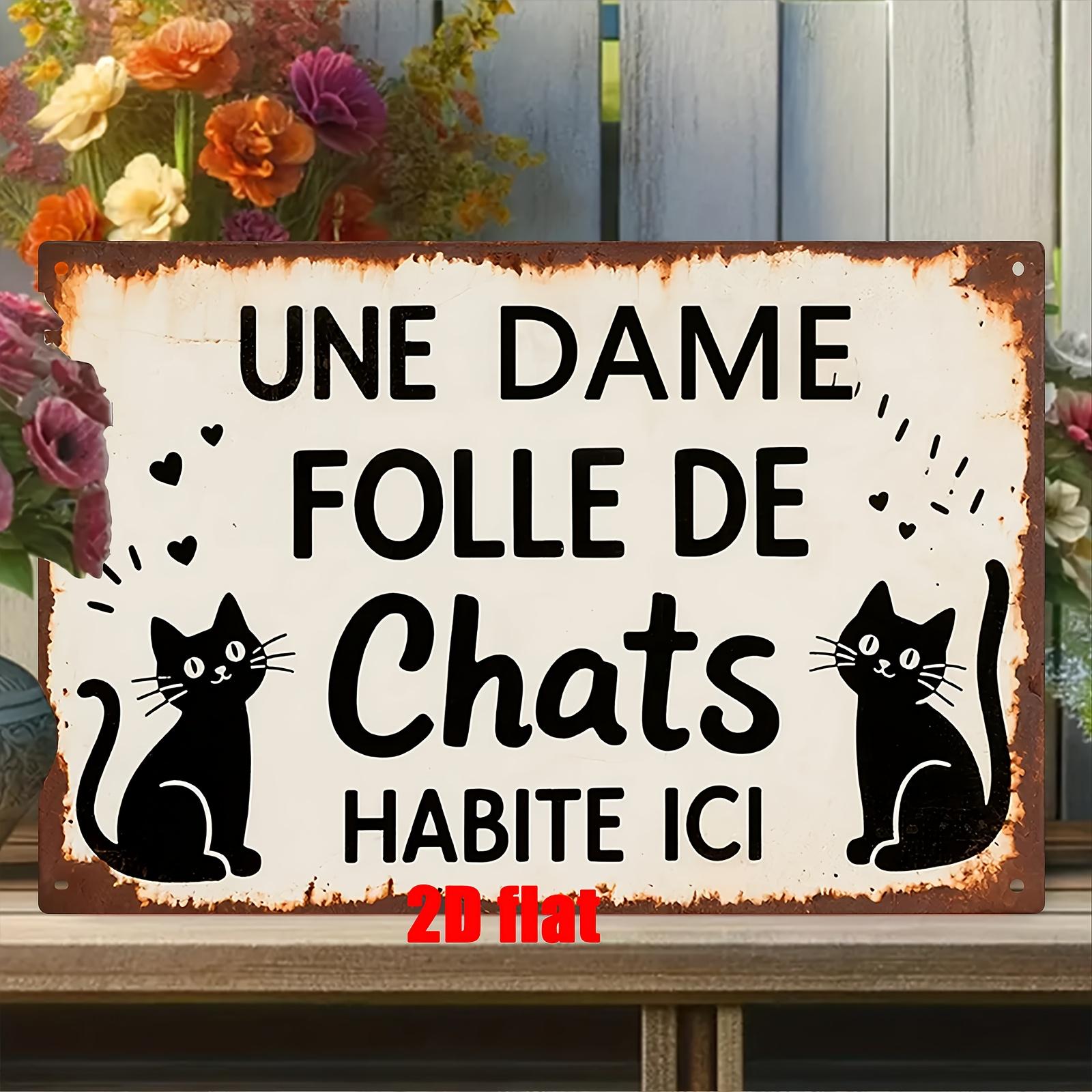 

Metal Wall Art Sign Home Wall Decor Plaque Iron Sheet Sign French Crazy Cat Lady Suitable for Courtyard Porch Cafe Restau 20x30cm（7.8x11.8inch）