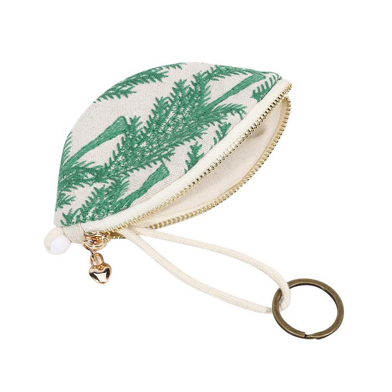 New Embroidered Mini Coin Purse Small Cotton Keychain Pendant Pouch Zipper Car Key Bag Portable Ethnic Flower Style Bag for Girl
