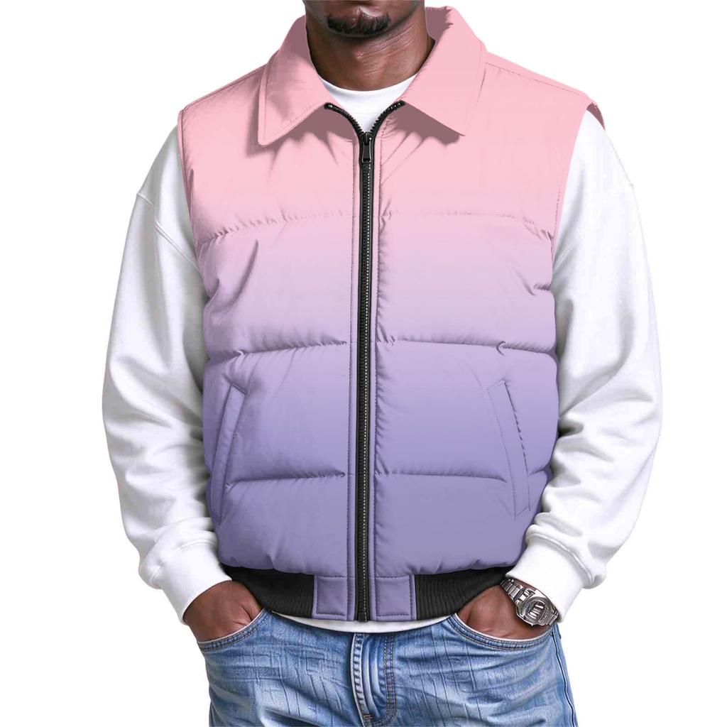 Men's Casual Loose Fit Padded Vest with Pockets, Zip Front and Lapel Collar, Polka Dot Print for Lounging and Daily Wear