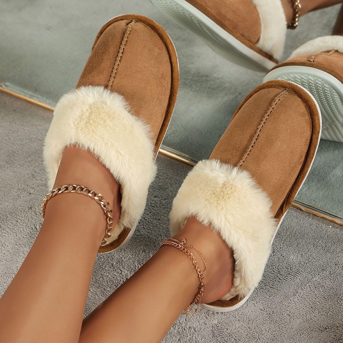 

2024 зимние теплые домашние меховые тапочки, женские роскошные плюшевые туфли из искусственной замши для пар, хлопковые домашние тапочки для спальни, пушистые тапочки на плоской подошве