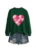 Pink Heart Flocking Women's Casual Round Neck Long Sleeve Hoodie