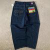 Mens Embroidered High-Waisted Straight Cut Denim Pants Loose Fit Skate Style Streetwear Casual Trousers