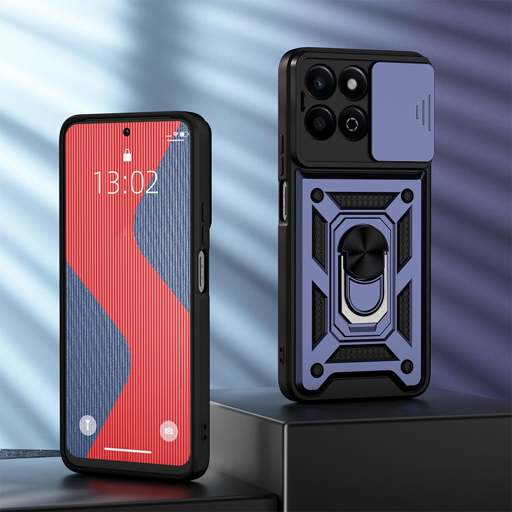 

Противоударный чехол KEYSION для Honor 200 Smart 5G Silicone + PC Slide Camera Защитное кольцо Подставка для телефона Чехол для Huawei Honor X7c for Honor 200 Smart