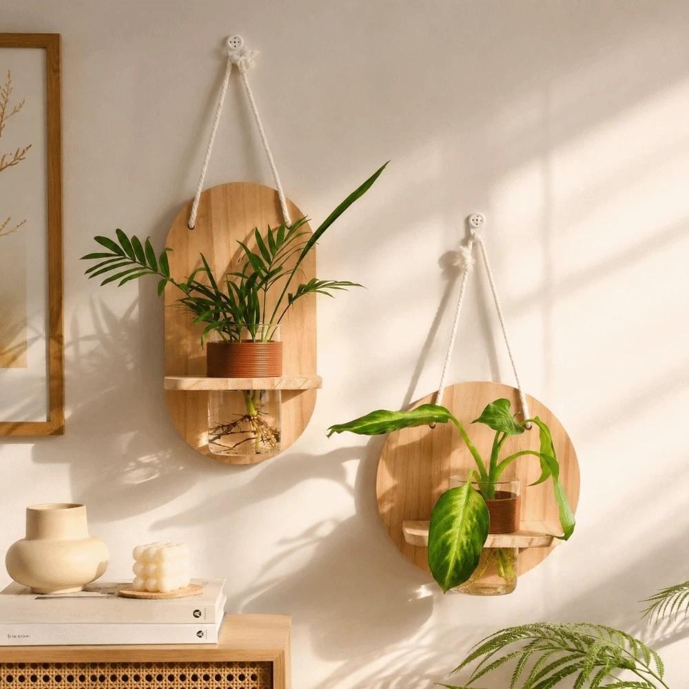 Wooden Wall Hanging Planter Holder Home Ornaments Hydroponic Planter Shelf Hydroponics