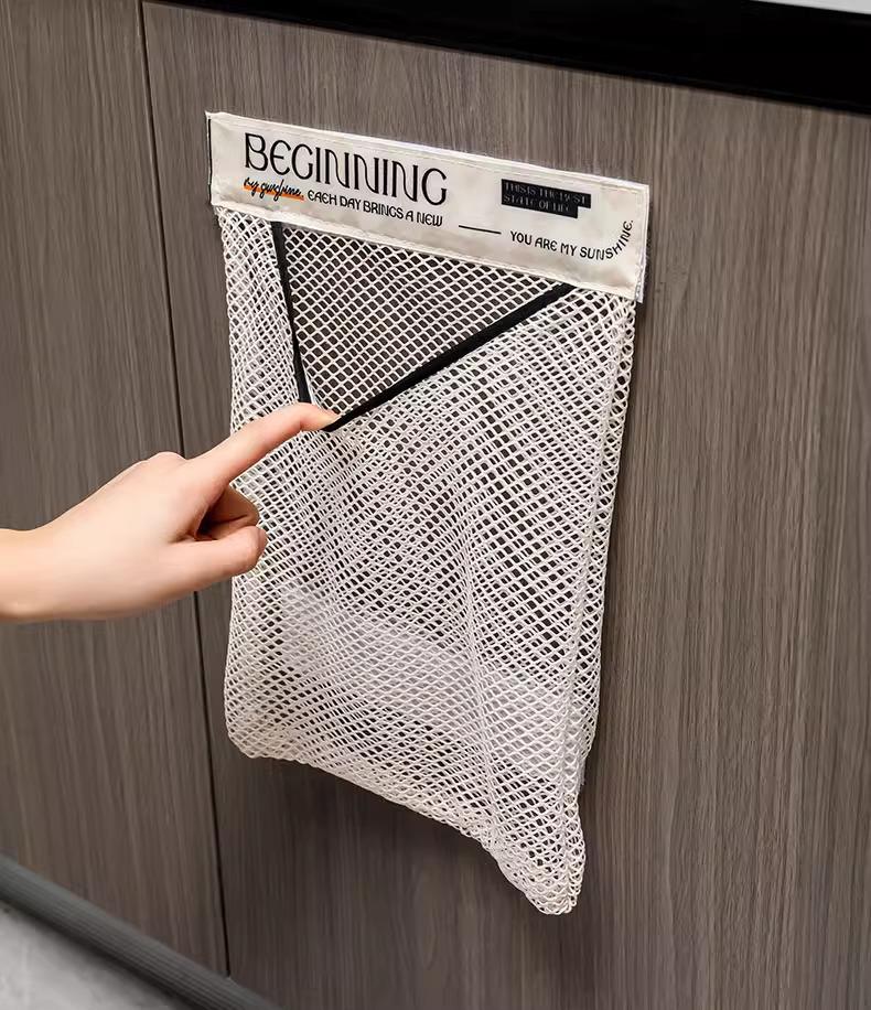 Wall-Mounted Kitchen Fruit & Veggie Mesh Storage Bag with Velcro