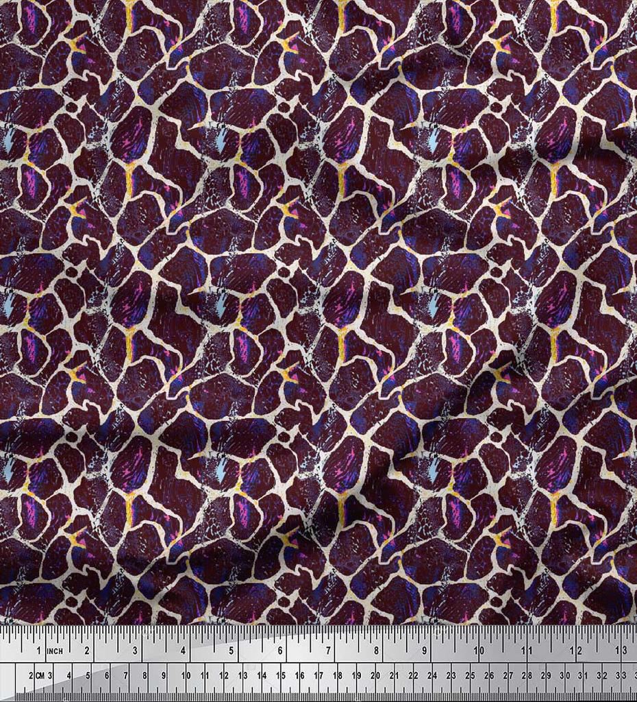 Soimoi Brown Poly Crepe Fabric Ziraffe Animal Skin Decor Fabric Printed metre 42 Inch