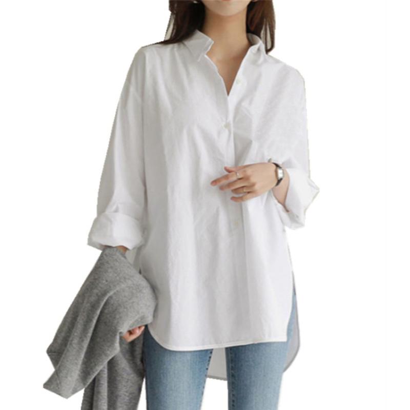 

Модные повседневные свободные женские рубашки больших размеров на пуговицах с длинным рукавом, нестандартные осенние белые блузки женские однотонные простые офисные женские блузки топы 26027 4XL белый