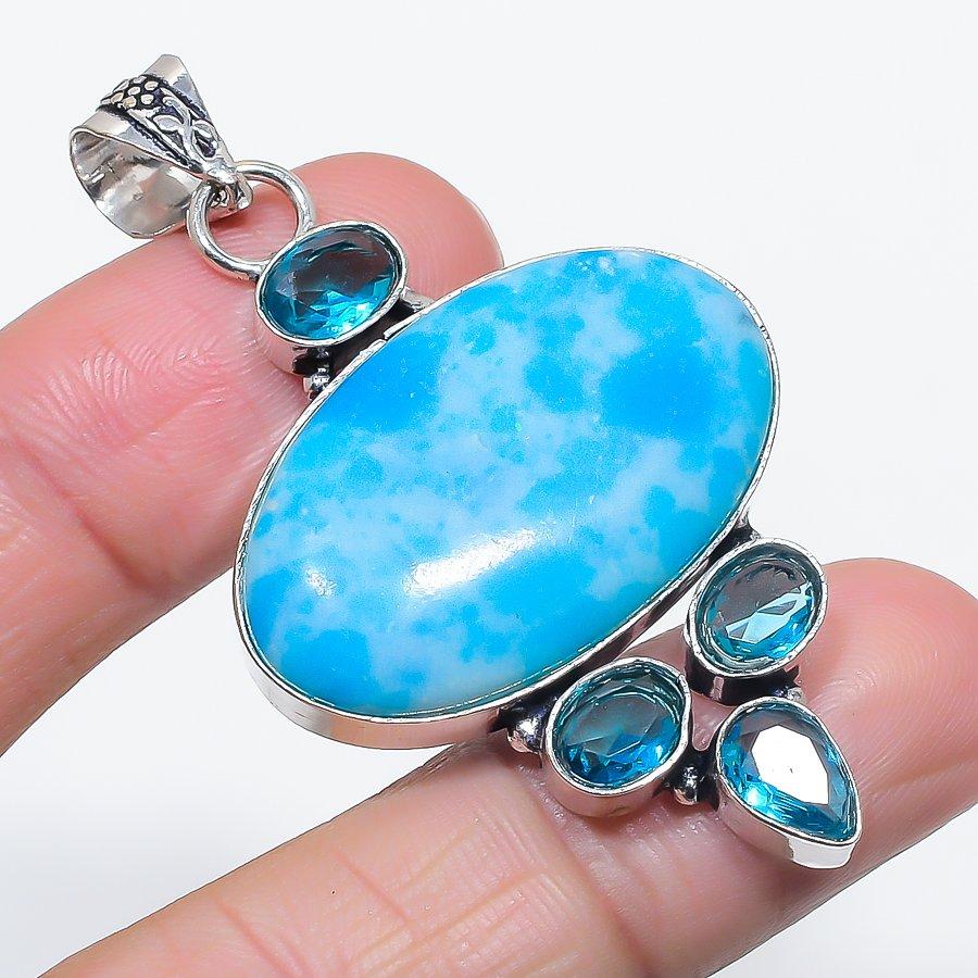 

Натуральный ларимар, драгоценный камень топаз, ювелирная подвеска из стерлингового серебра 925 пробы, 2,44 дюйма t2Q84