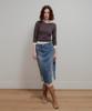 Aobteu Vintage Washed Denim Skirt - Blue