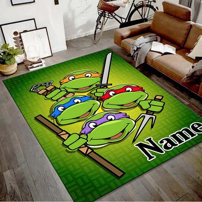 Custom TMNT Mat Personalized Name, Polyester Washable Indoor Entryway Rug, Gift for Christmas, Easter, Thanksgiving Day