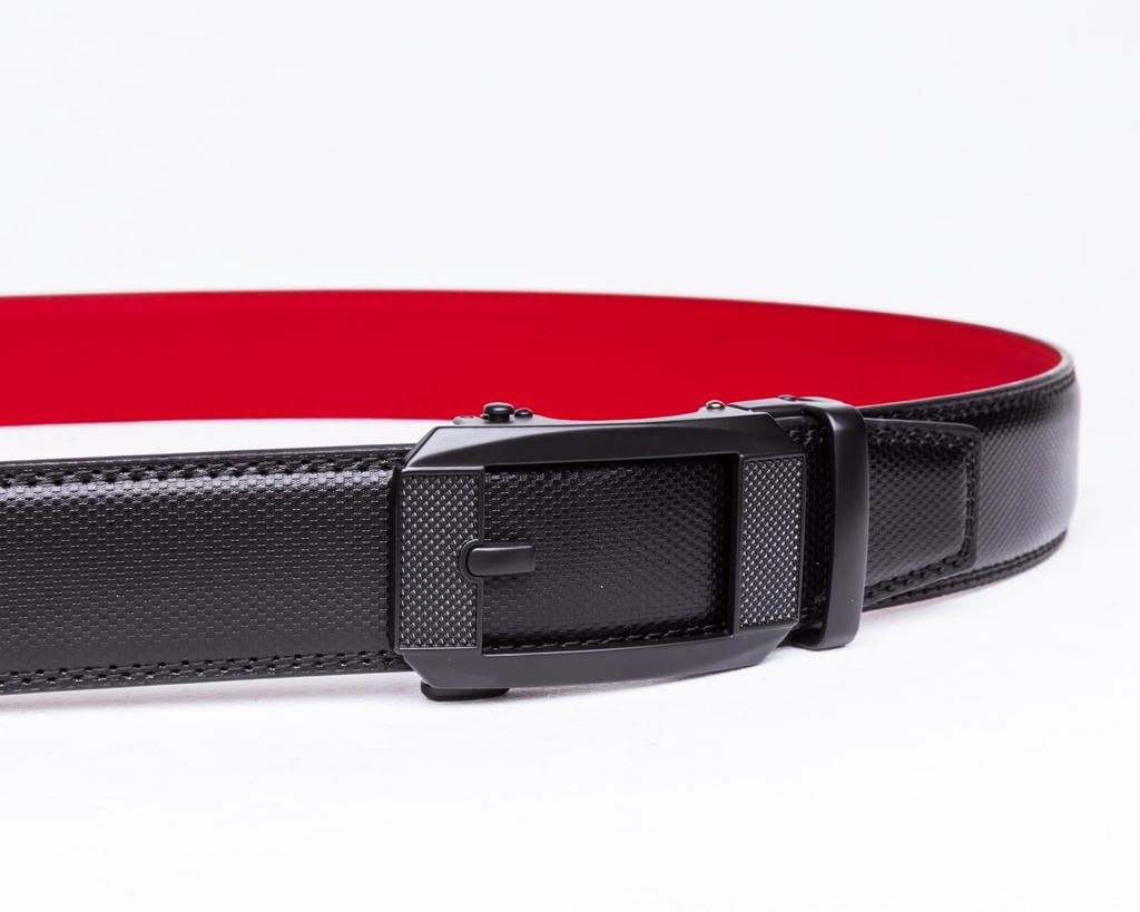 XsFireCow Stylish Black Leather with Black No for Business or Casual 130cm Men's Auto-Lock Belt, Buckle, Holes, Wear, (Black 19)