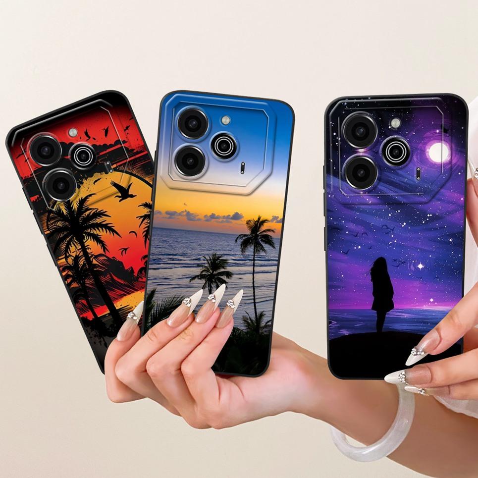 Phone Case For Tecno Pova 6 LI7 / Pova 6 Pro LI9 Casing Liquid Silicone Cartoon Dragon Funny Cat Seabeach Pattern Back Cover