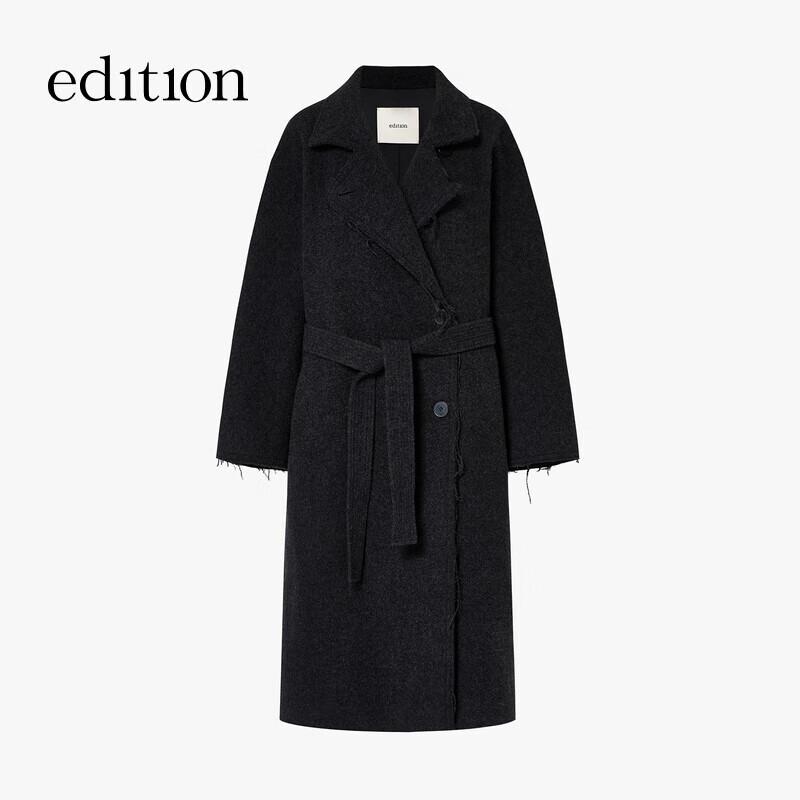 Edition Women's 2024 Winter Fringed Belted Yak Wool Blend Long Coat