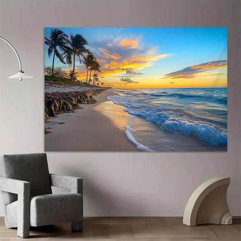 2D Beach Sunset Photo Backdrop Summer Luau Party Decor Cloth