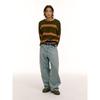 Saendeusaundeu (Unisex) Wool Blend Striped Pullover Sweater Khaki